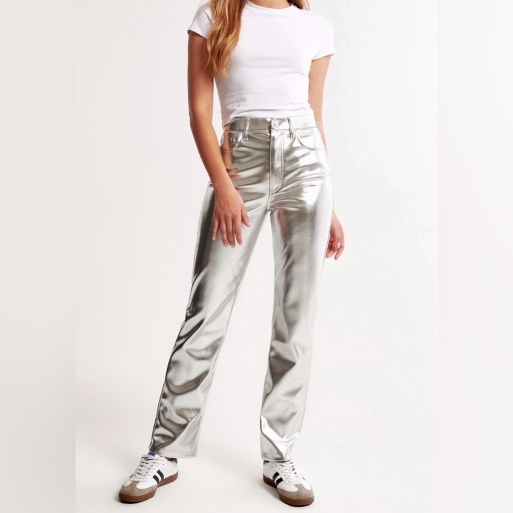 Abercrombie & Fitch Silver Metallic High-Waisted Pants
